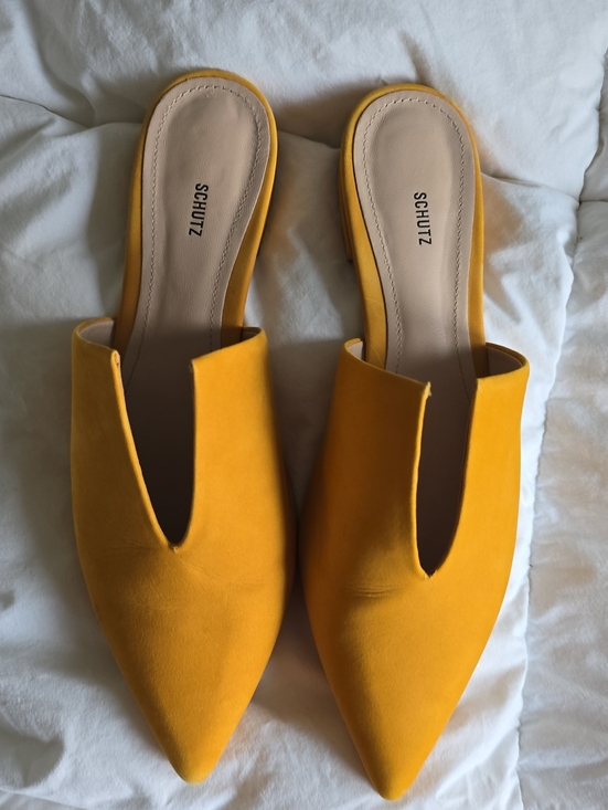 SCHUTZ Shoes - Schutz Kirsten Yellow Suede Pointed Toe Mules Flat